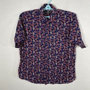 Alan Flusser Shirt Mens Large Blue‎ Button Down Short Sleeve Floral Colorful
